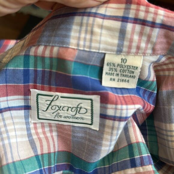 Vintage 80s/90s Foxcroft Multicolor Plaid Doublebreasted Shirt or Light Jacket - Picture 8 of 9